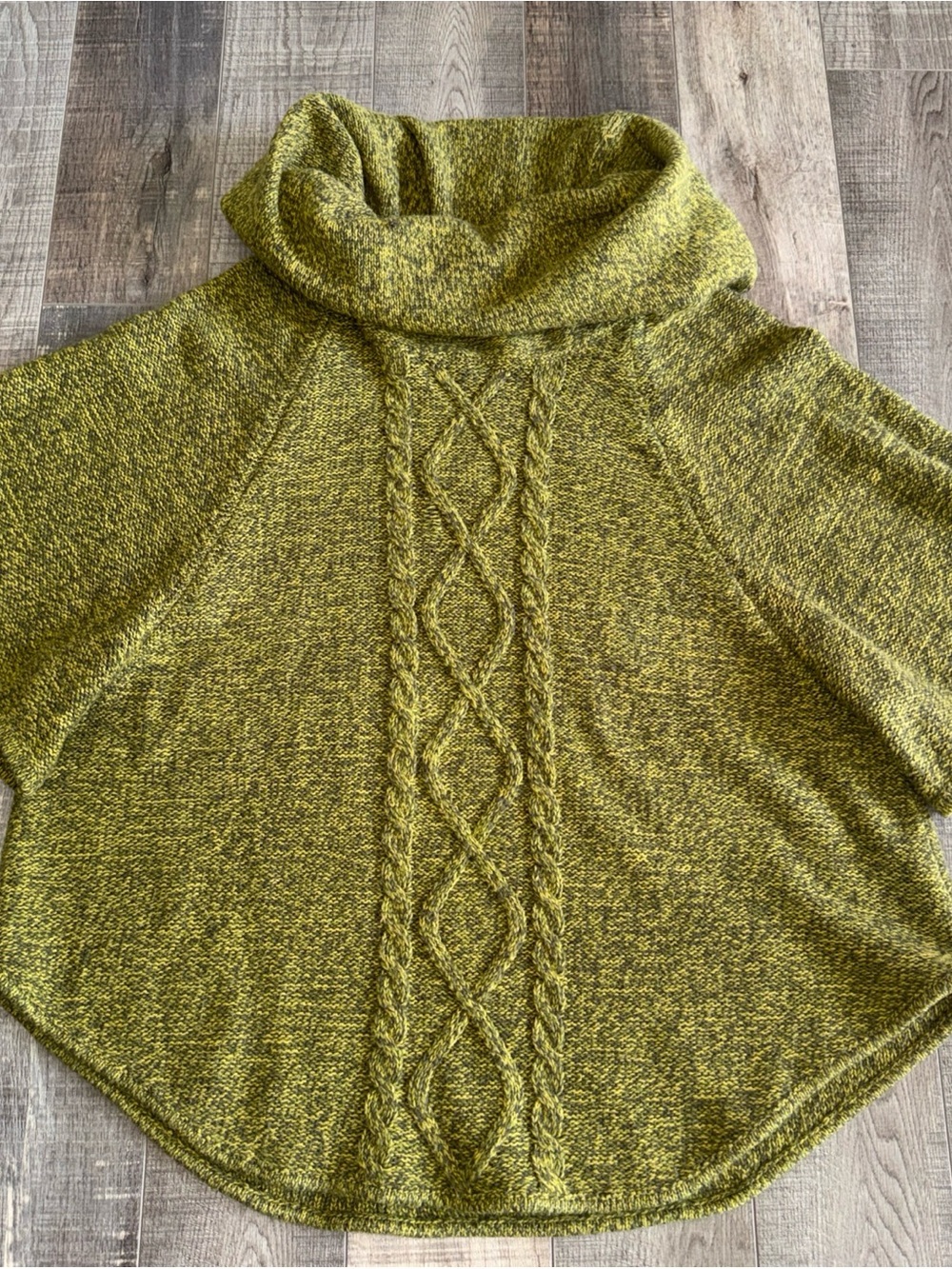 New directions 1X Olive Green Cable-Knit Cowl Neck Sweater - Women